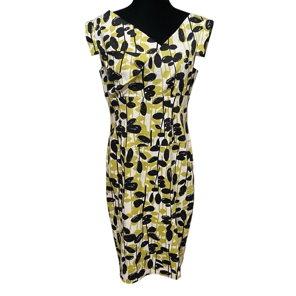 Adrianna Papell Leaf Print Dress Size 12 Retro Mod Party Wiggle Style